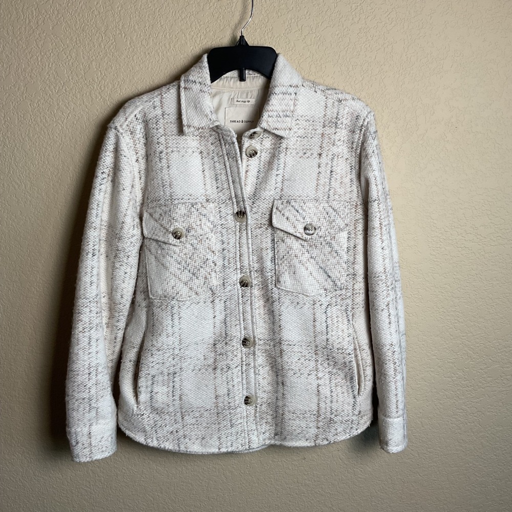 Thread & Supply Womens XS Vanilla Taupe Plaid Button Down Jacket‎ Oversized